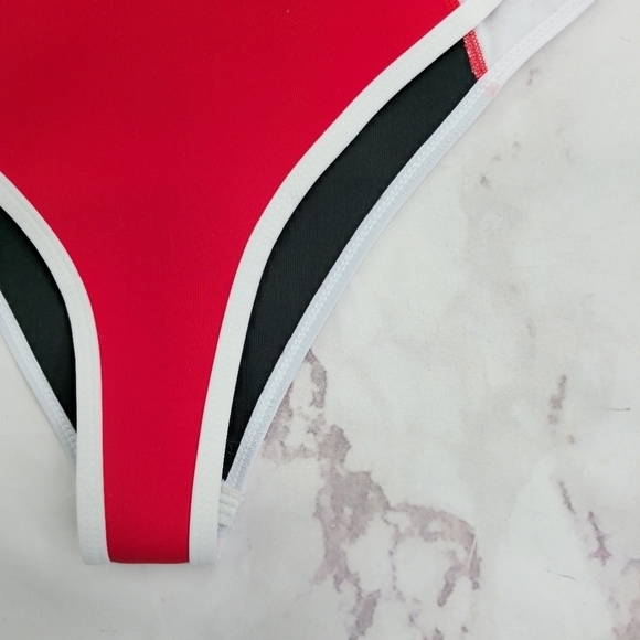 Hoaka Swim Bathing Suit Womens Medium Two Piece Bikini Neoprene Red White Mesh - Picture 5 of 16